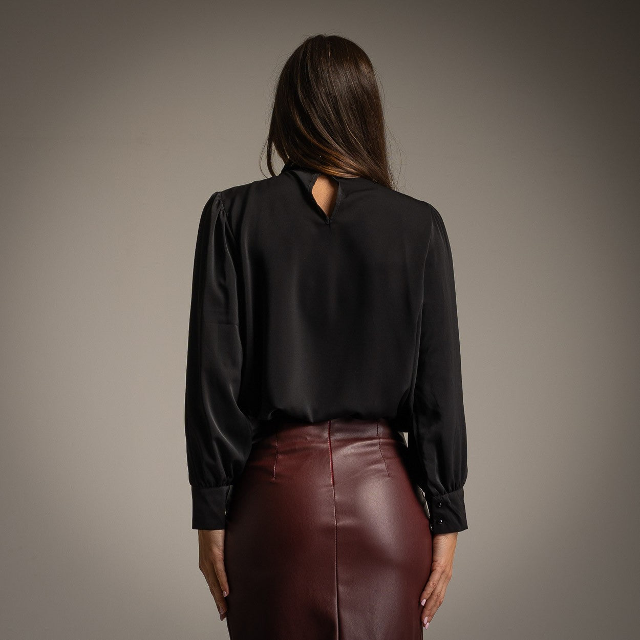 black rosette neck top back