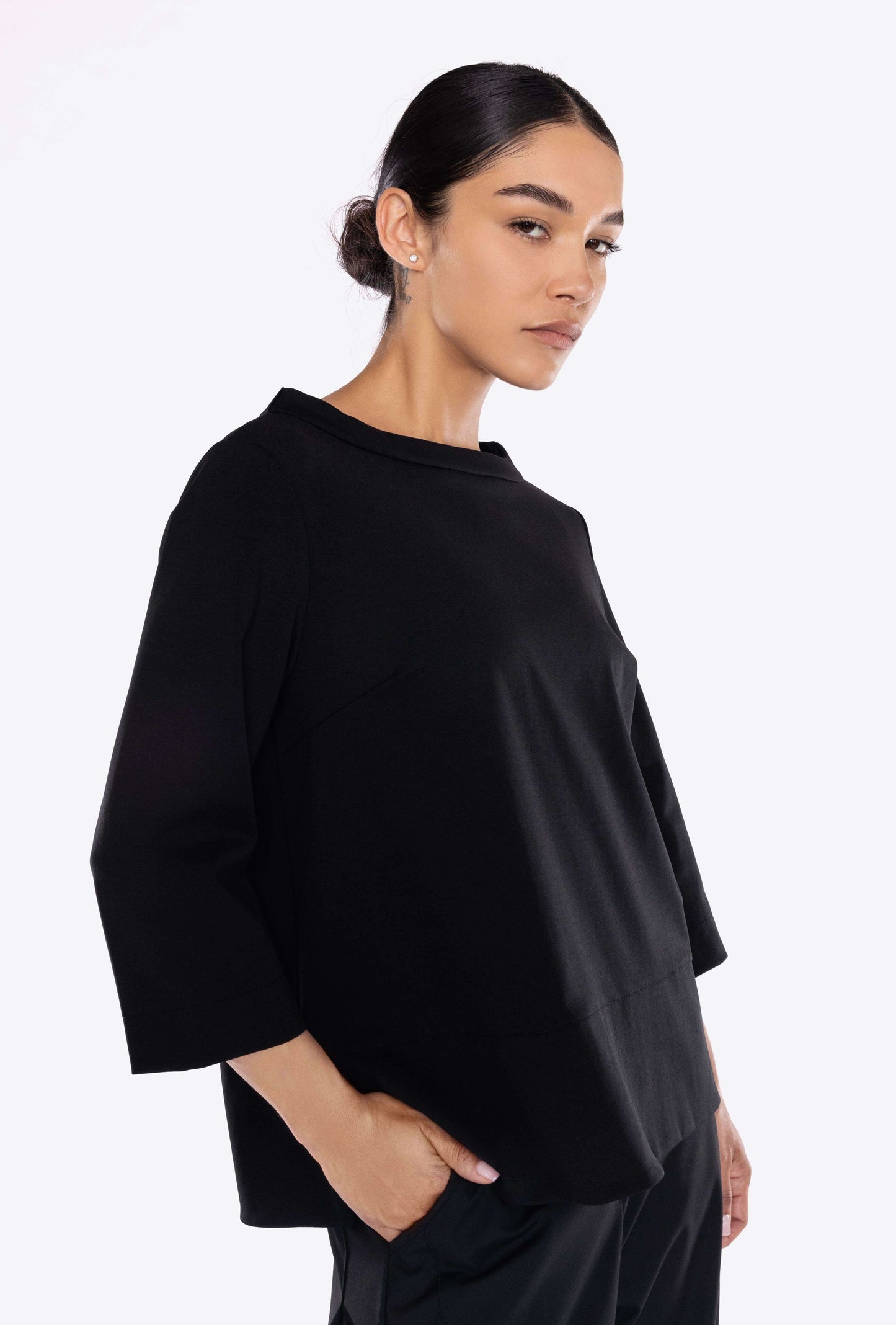 black punto milano top detail, fashion basic, wardrobe essential, fashion top, womens top, european fashion, italian made
