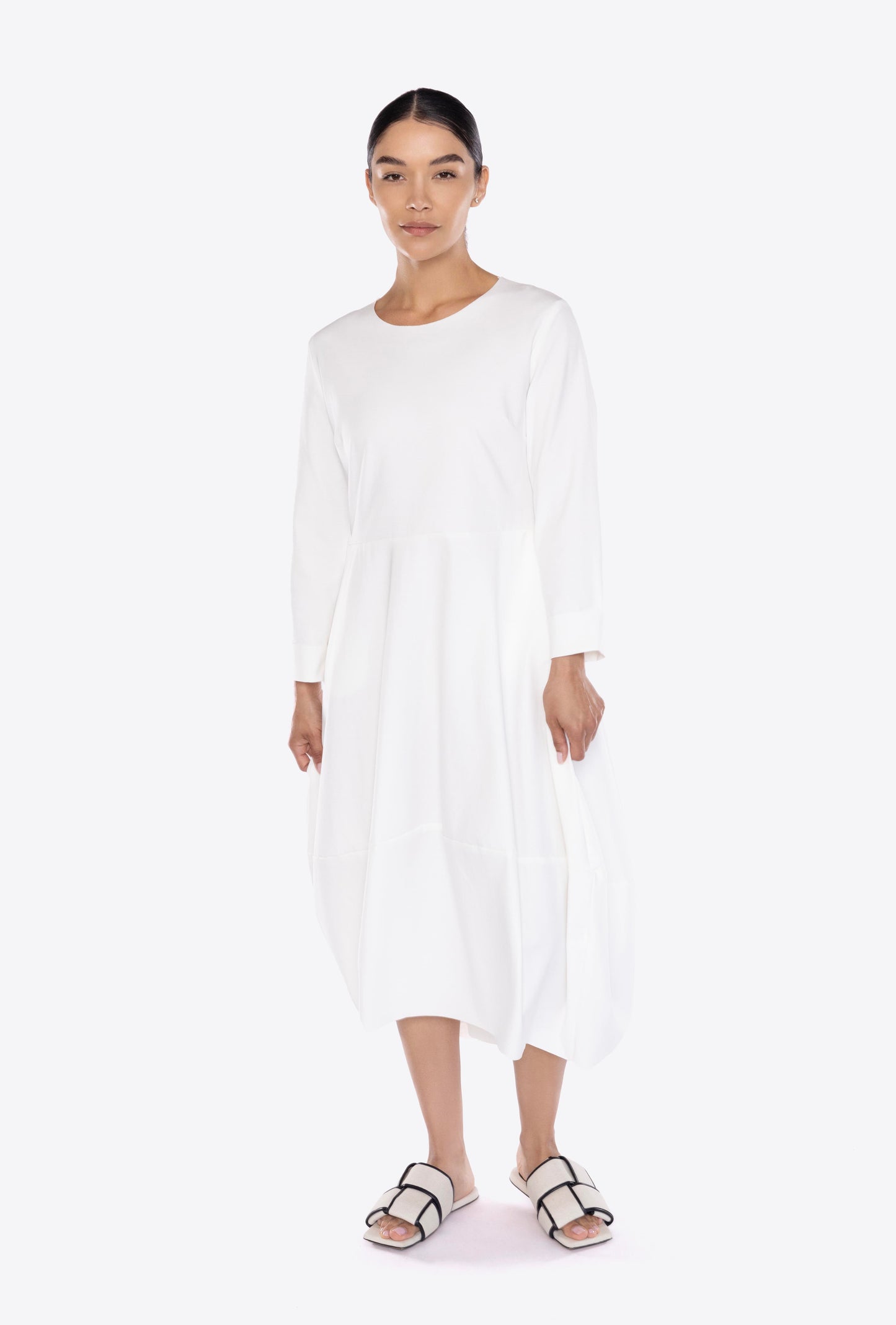 white bubble dress front, causal dress, cocktail dress, high low dress