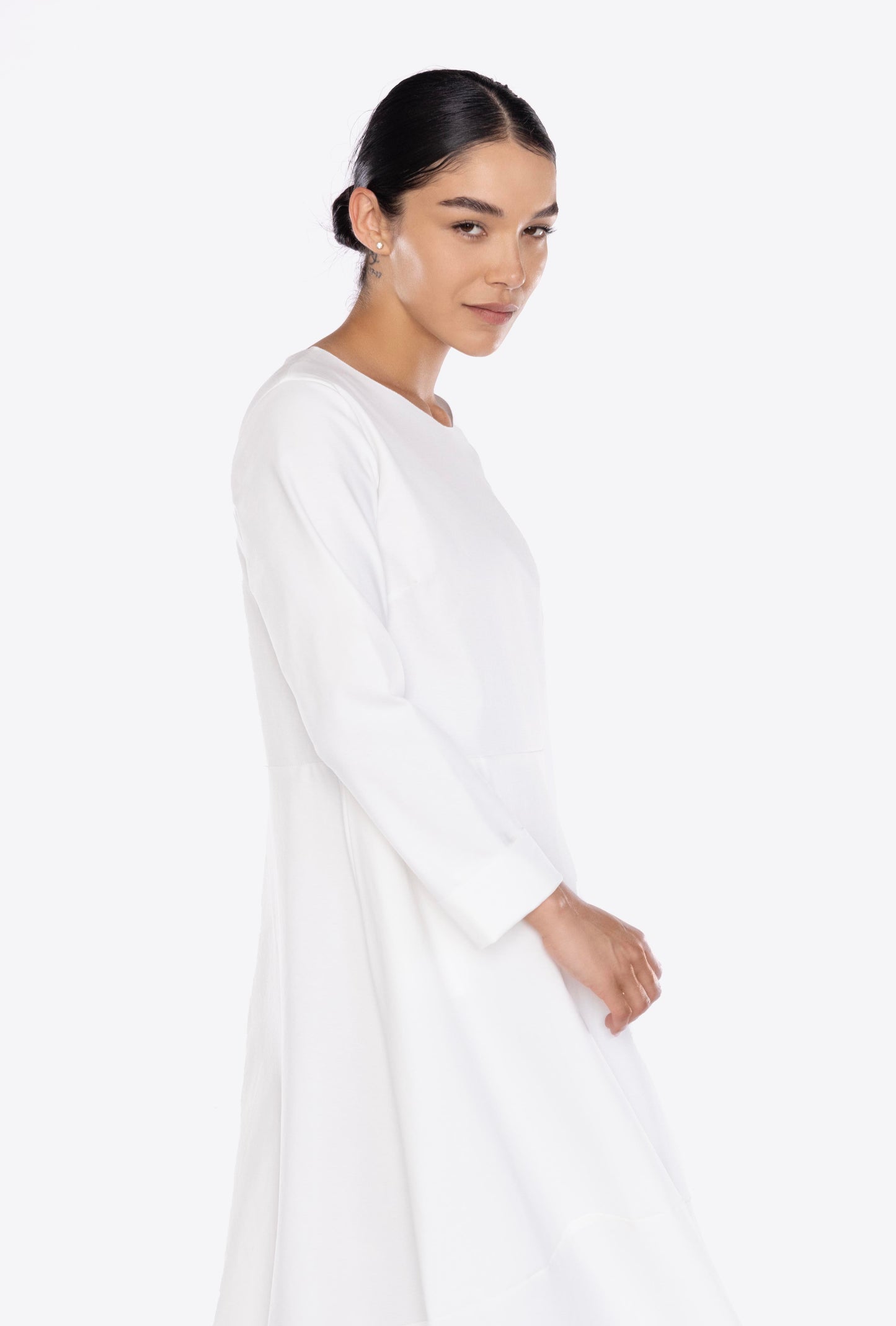 white bubble dress side, causal dress, cocktail dress, high low dress