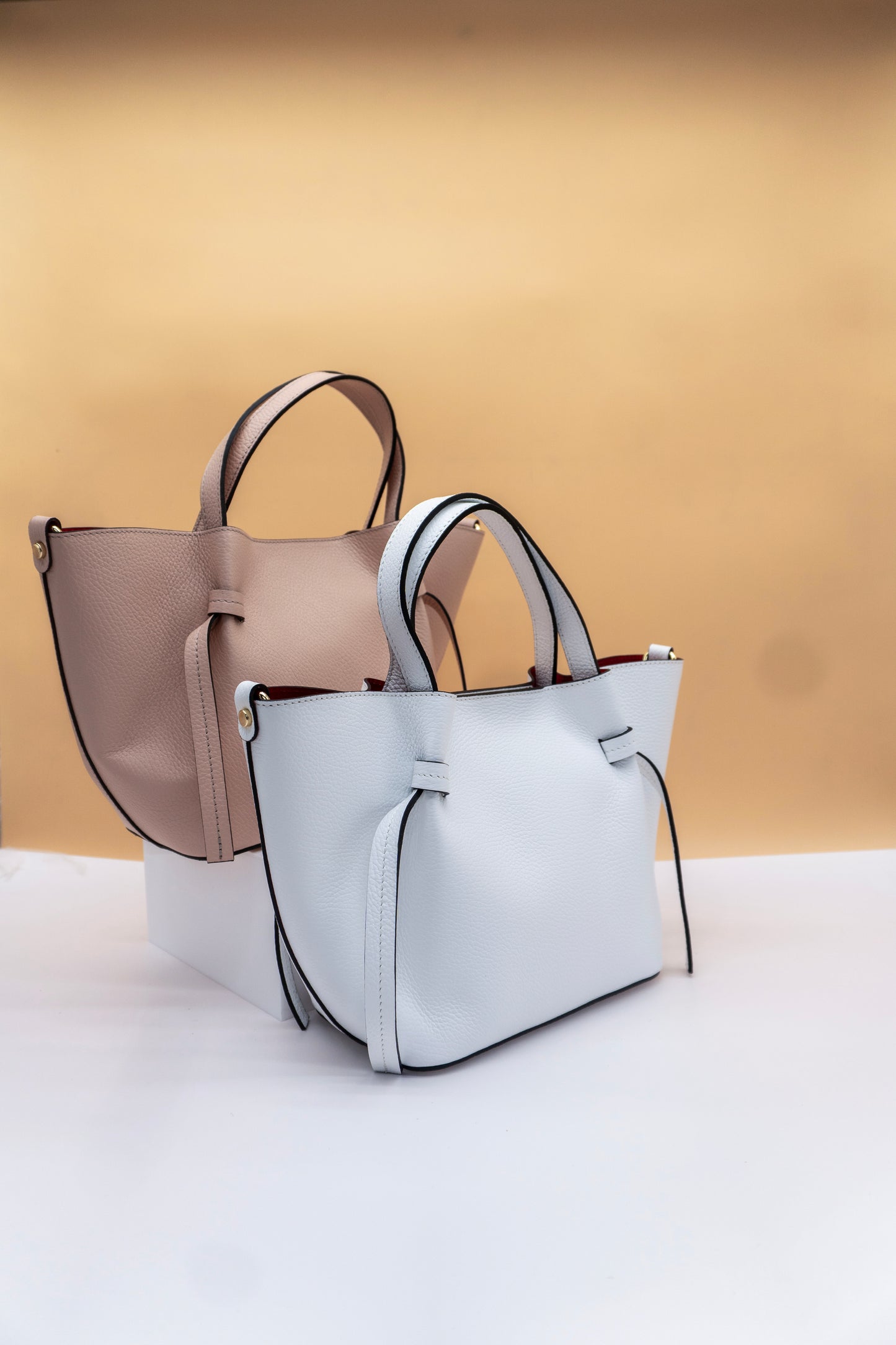 Alessia Midi Size Leather Tote with Tabs