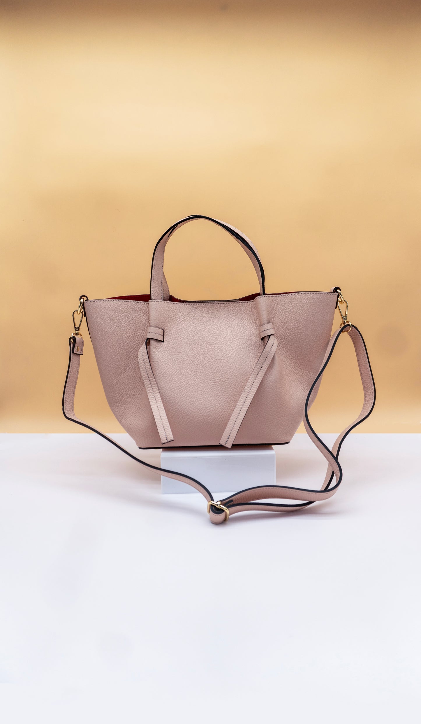 Alessia Midi Size Leather Tote with Tabs