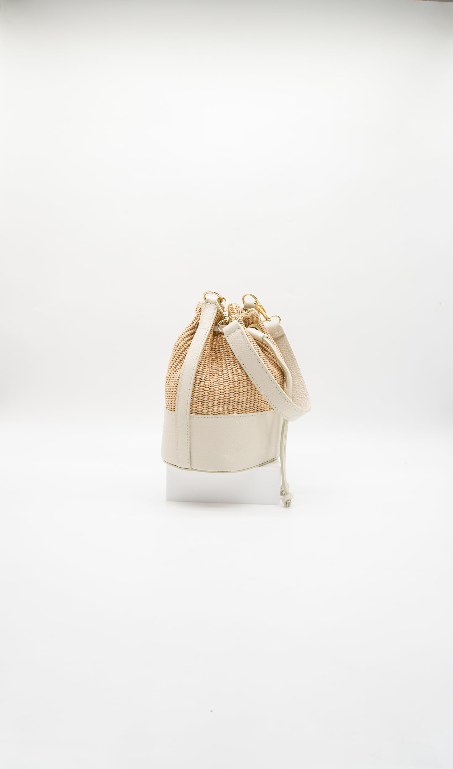 Emilia Rafia and Leather Bucket Bag