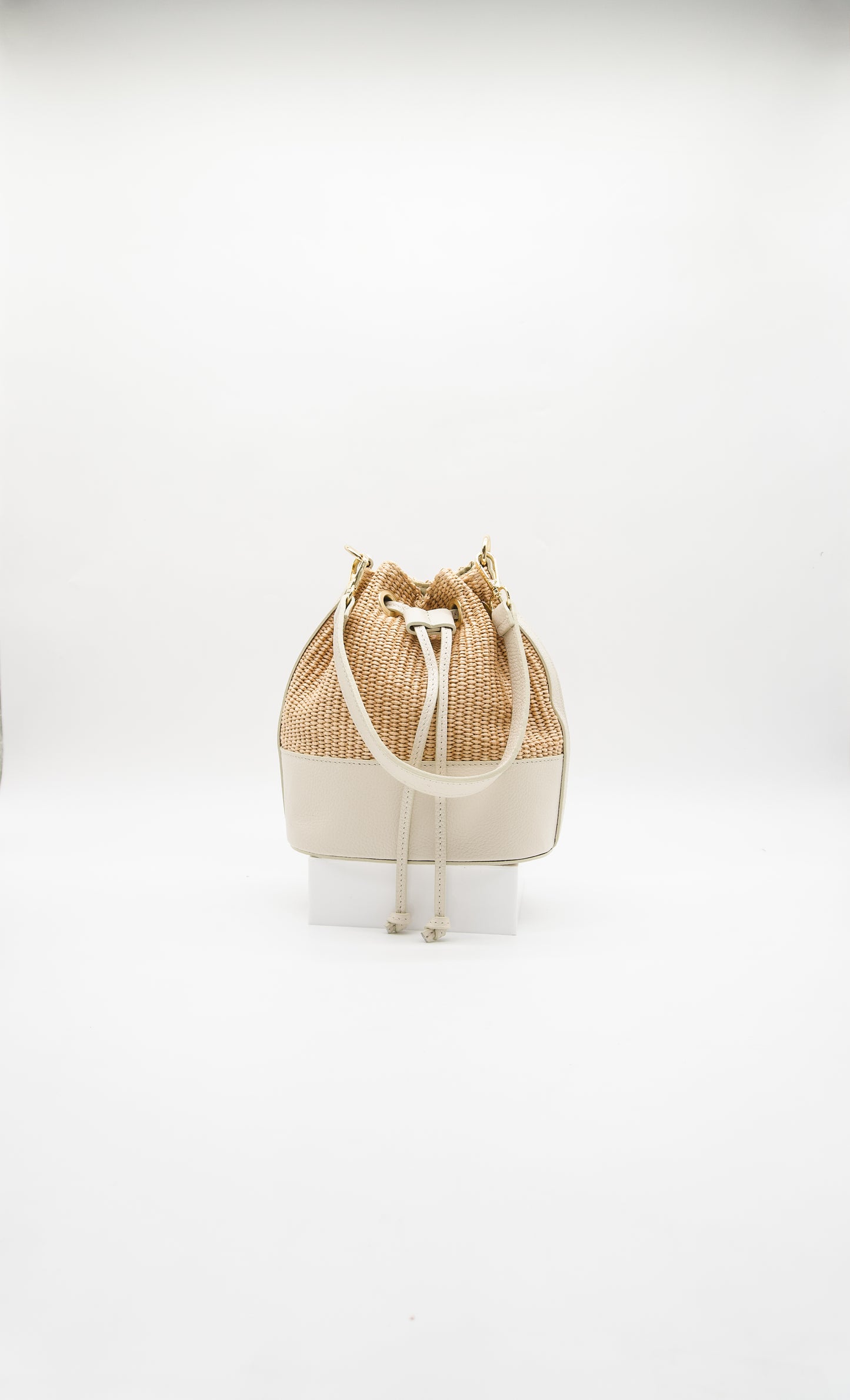 Emilia Rafia and Leather Bucket Bag