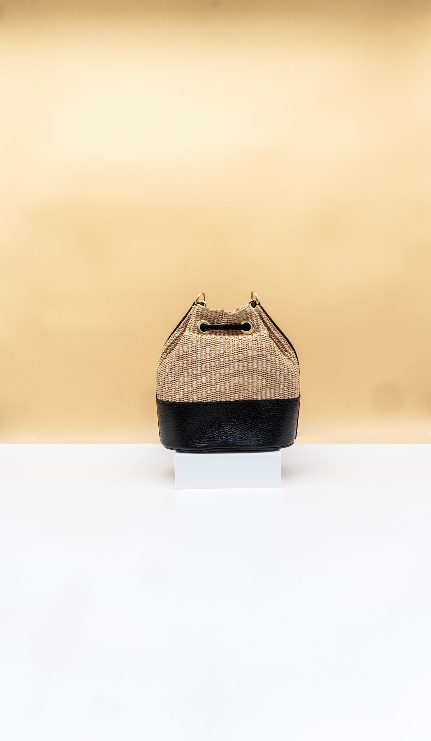 Emilia Rafia and Leather Bucket Bag
