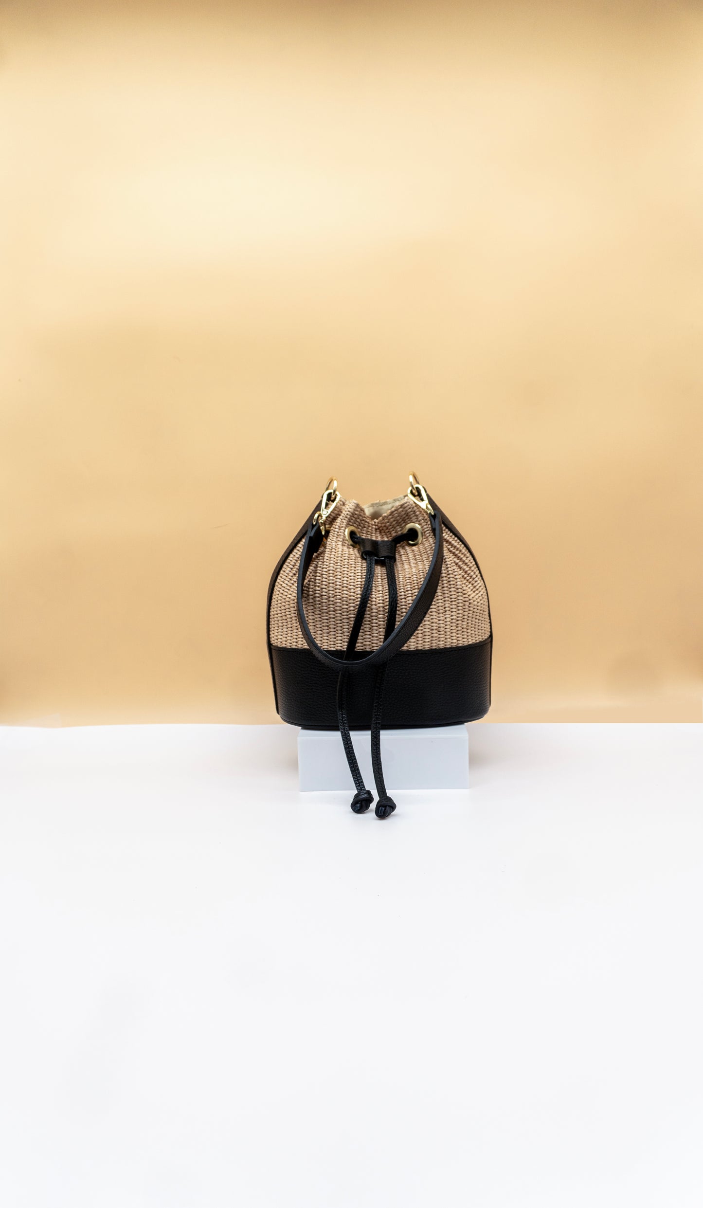 Emilia Rafia and Leather Bucket Bag