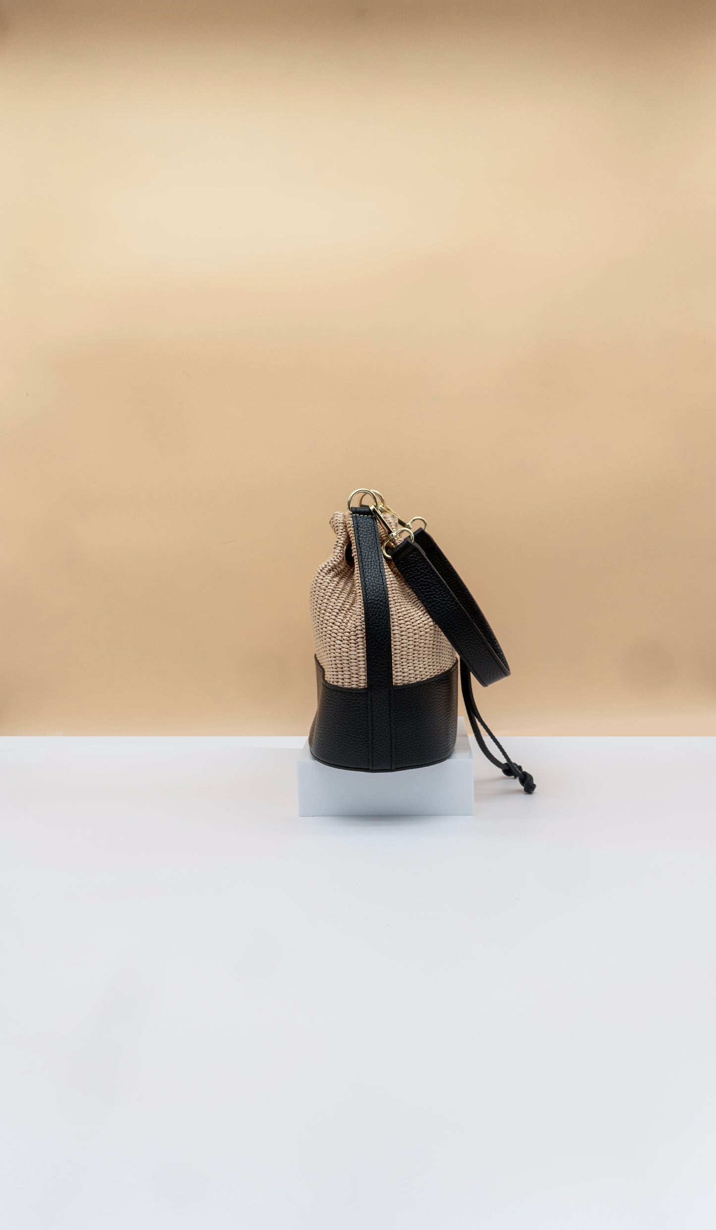 Emilia Rafia and Leather Bucket Bag