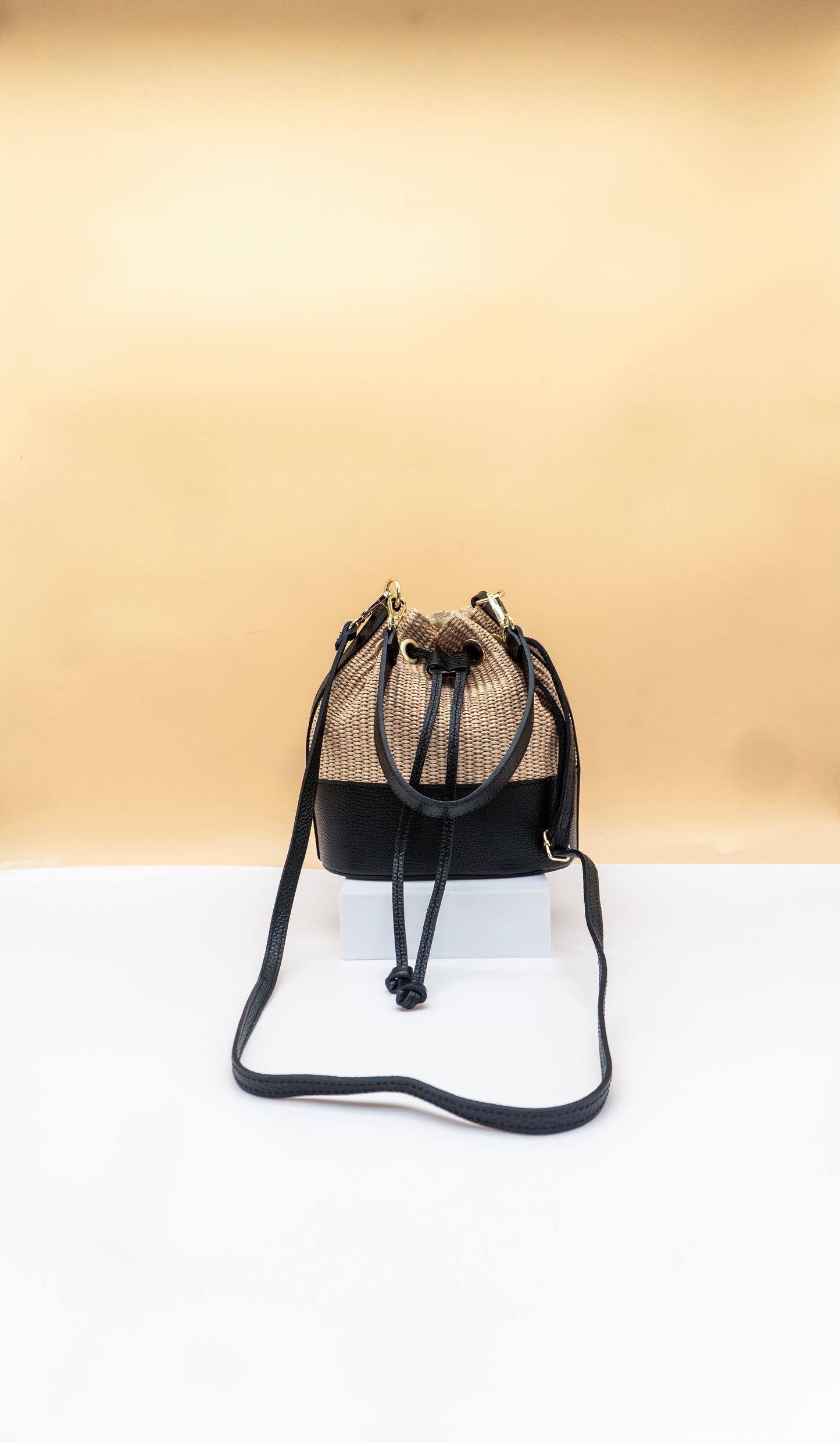 Emilia Rafia and Leather Bucket Bag
