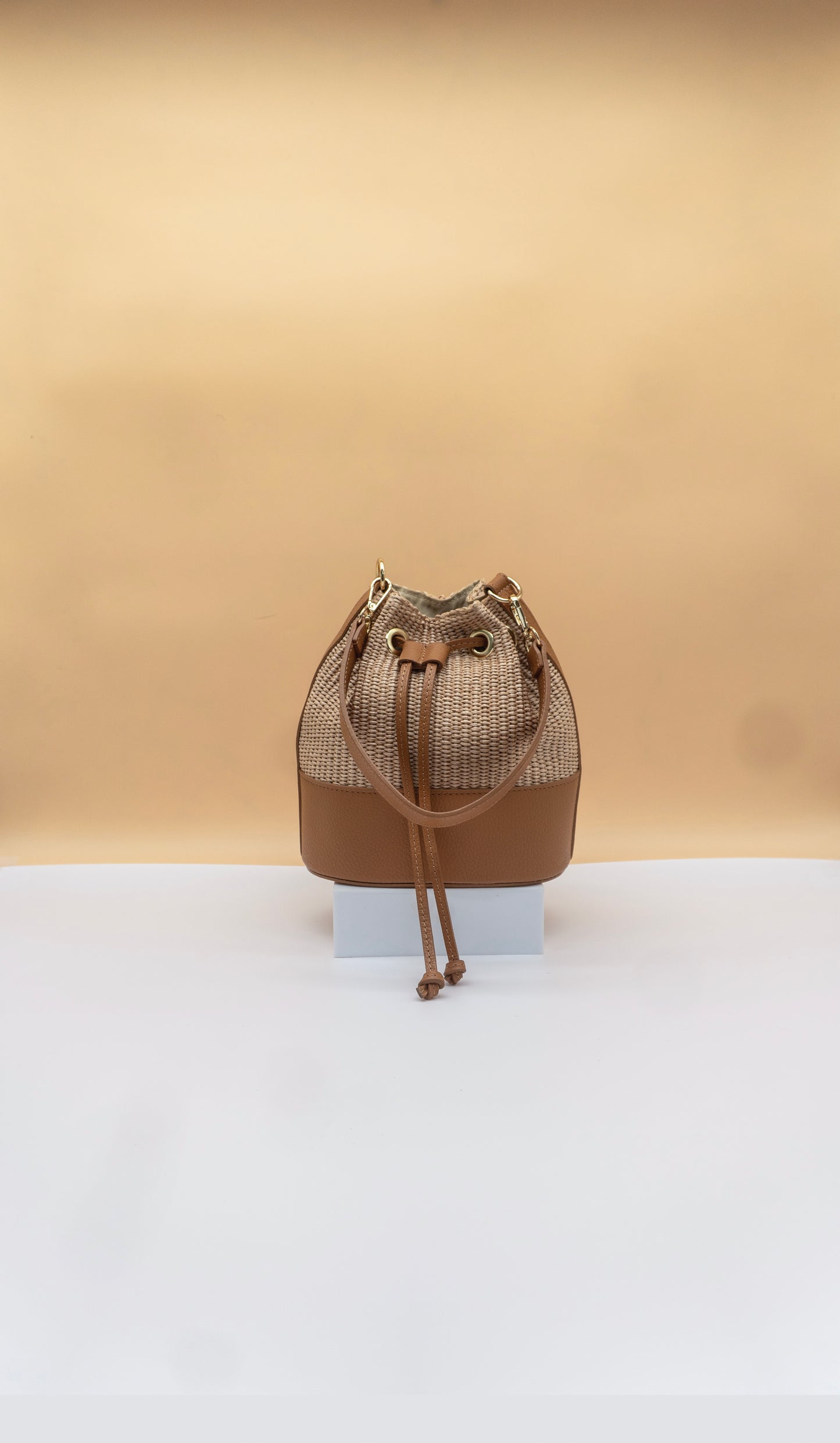 Emilia Rafia and Leather Bucket Bag