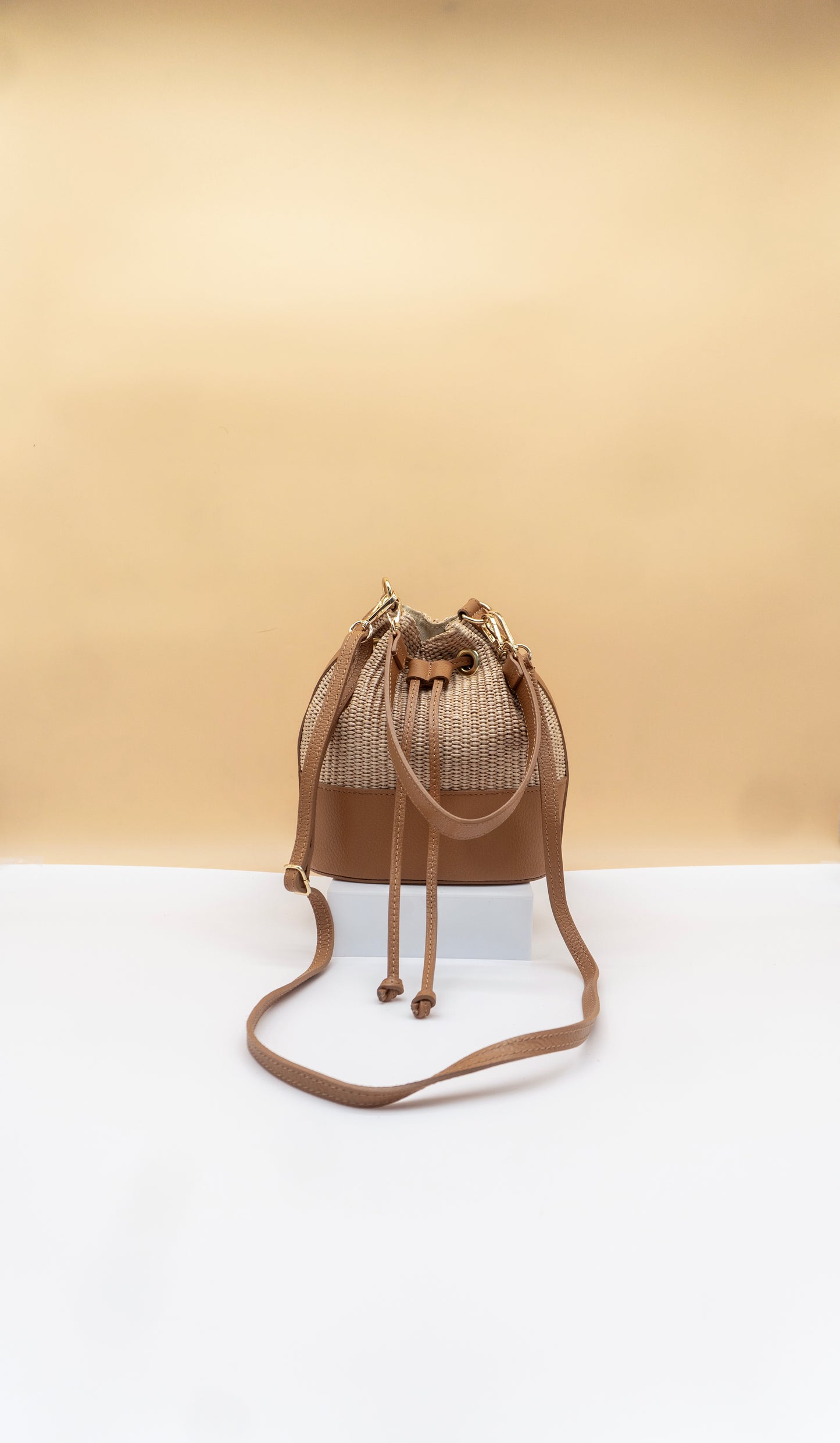 Emilia Rafia and Leather Bucket Bag