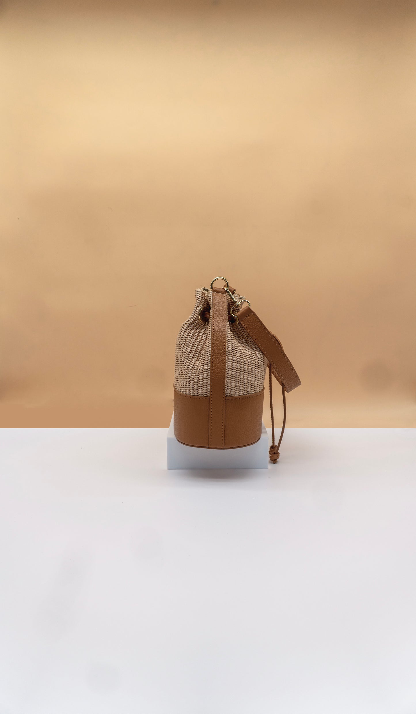 Emilia Rafia and Leather Bucket Bag