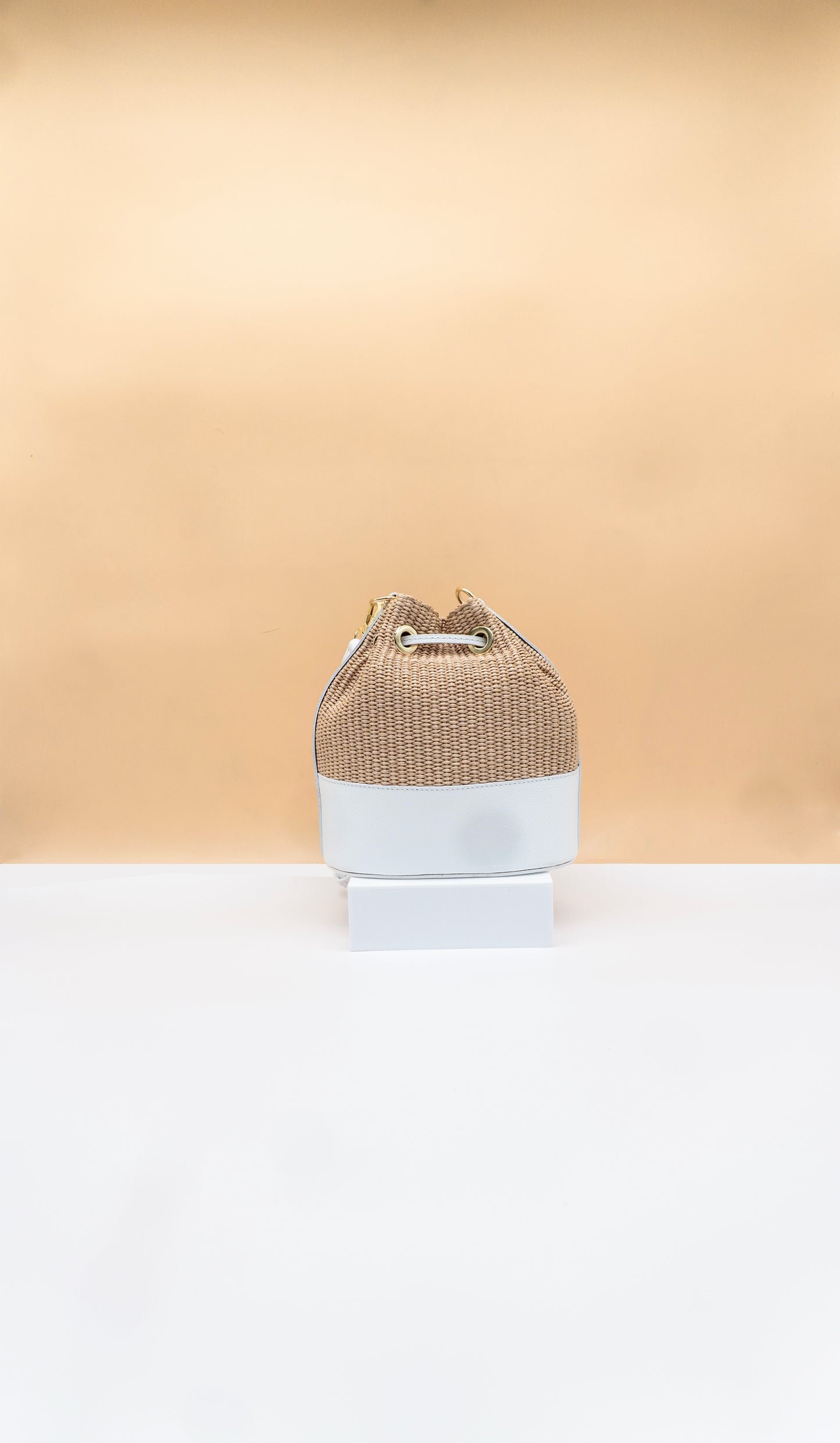 Emilia Rafia and Leather Bucket Bag