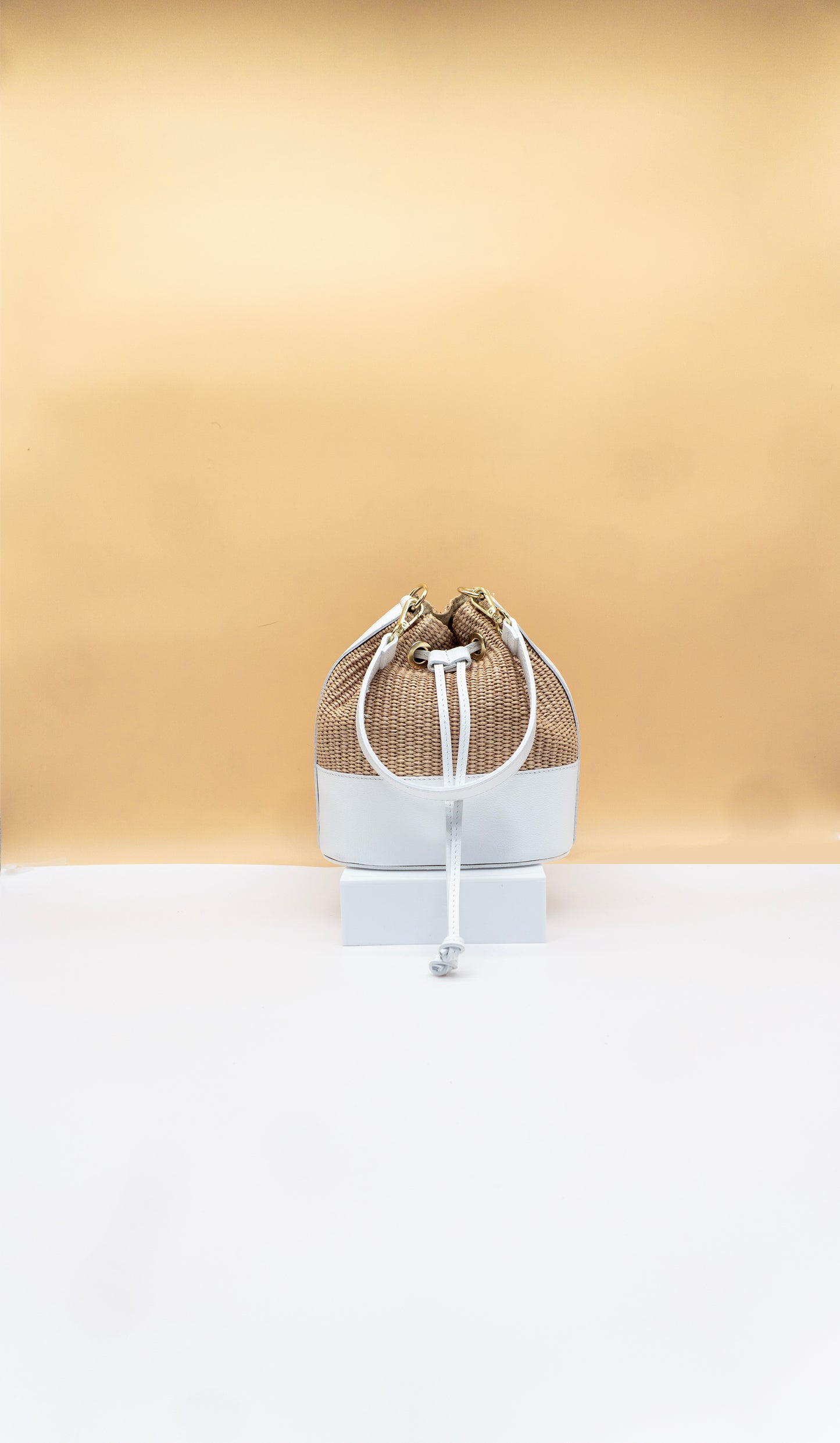 Emilia Rafia and Leather Bucket Bag