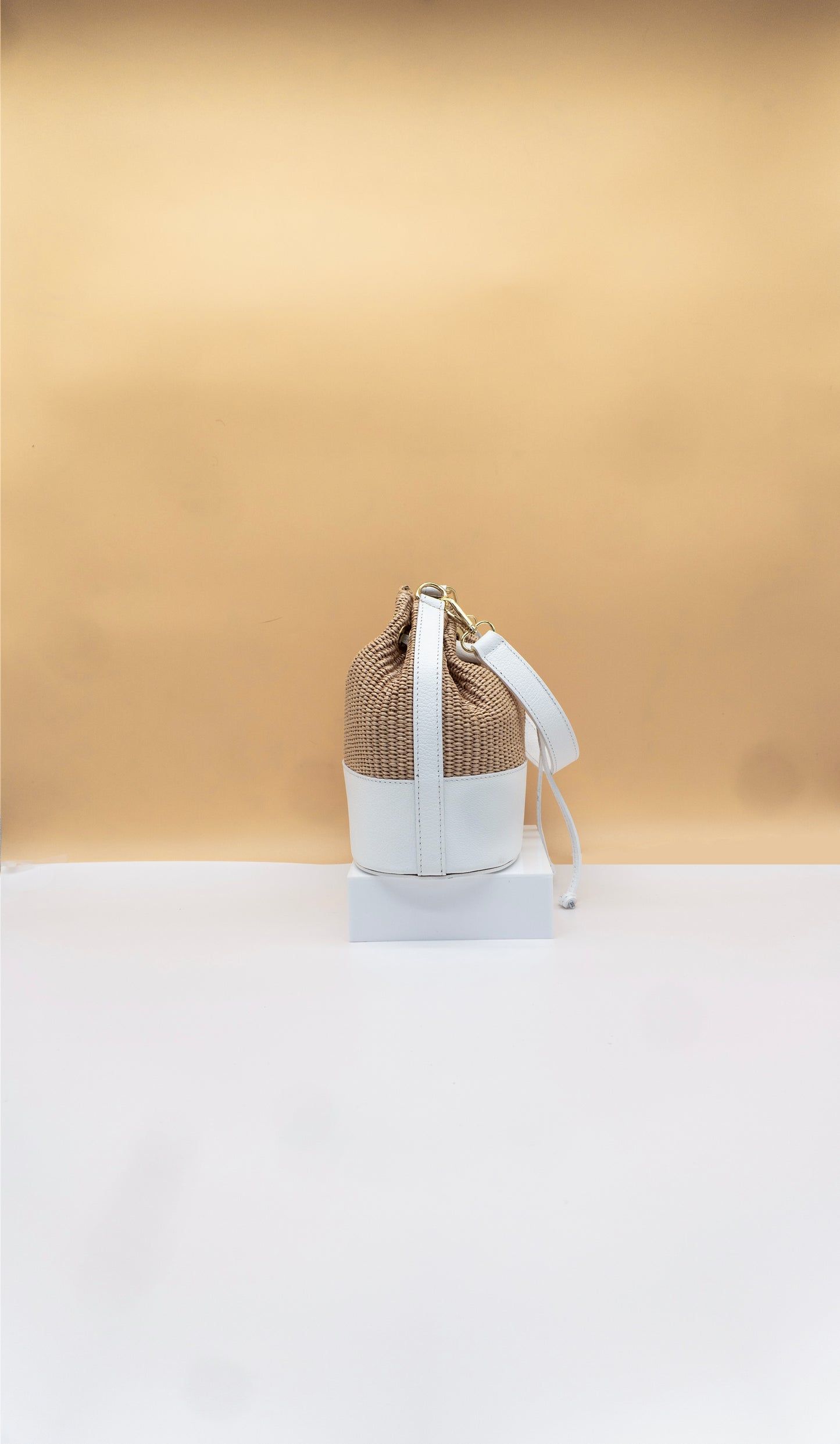 Emilia Rafia and Leather Bucket Bag