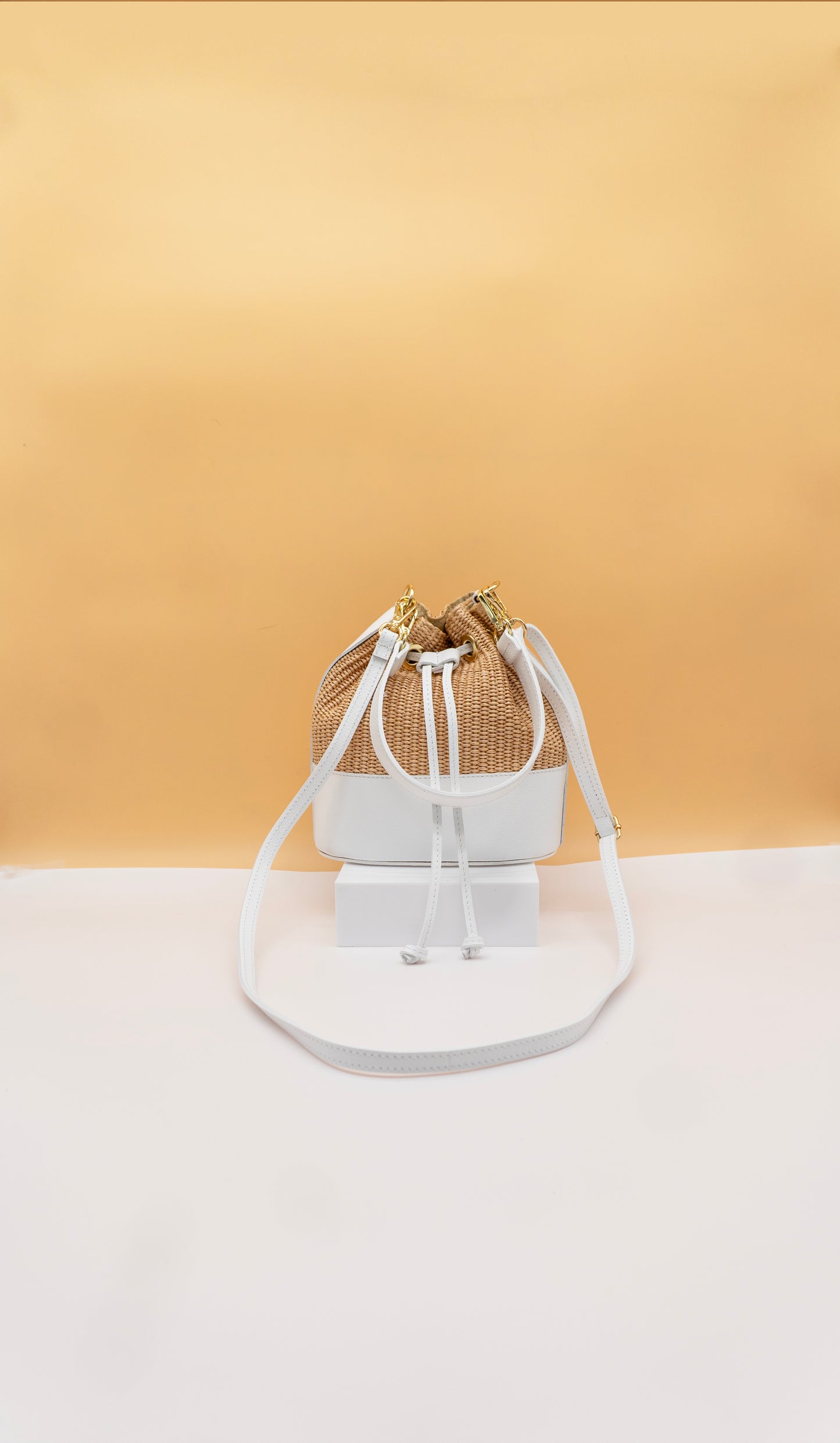 Emilia Rafia and Leather Bucket Bag