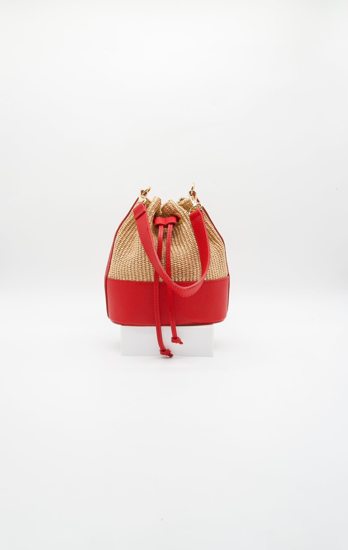 Emilia Rafia and Leather Bucket Bag