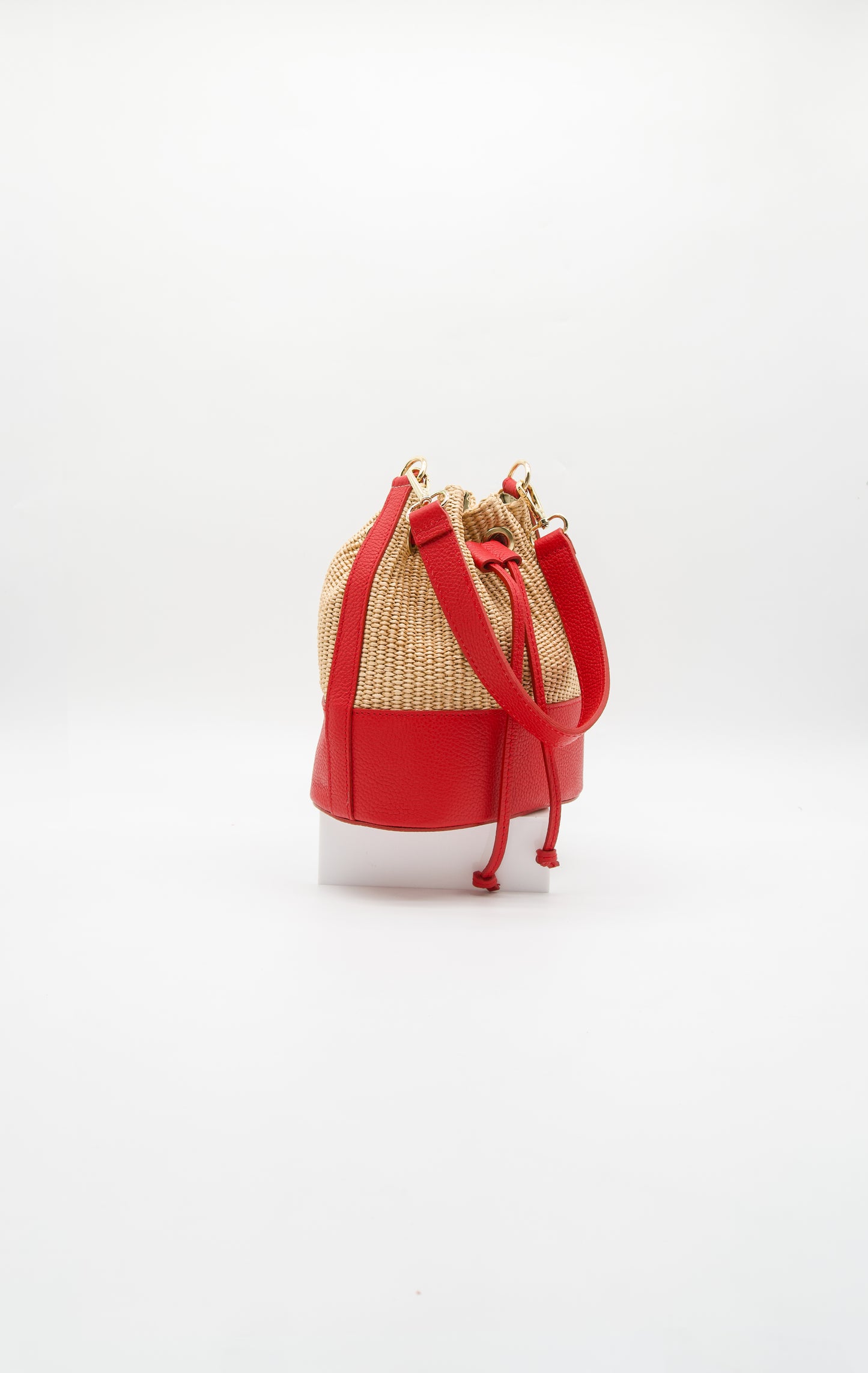 Emilia Rafia and Leather Bucket Bag