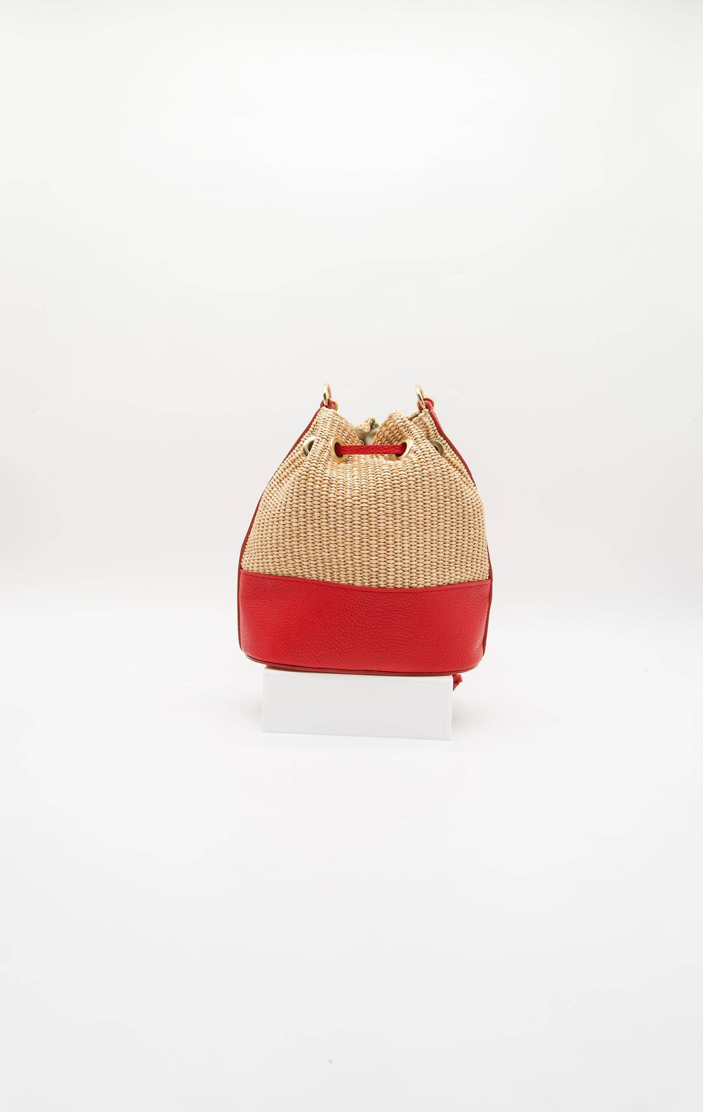 Emilia Rafia and Leather Bucket Bag