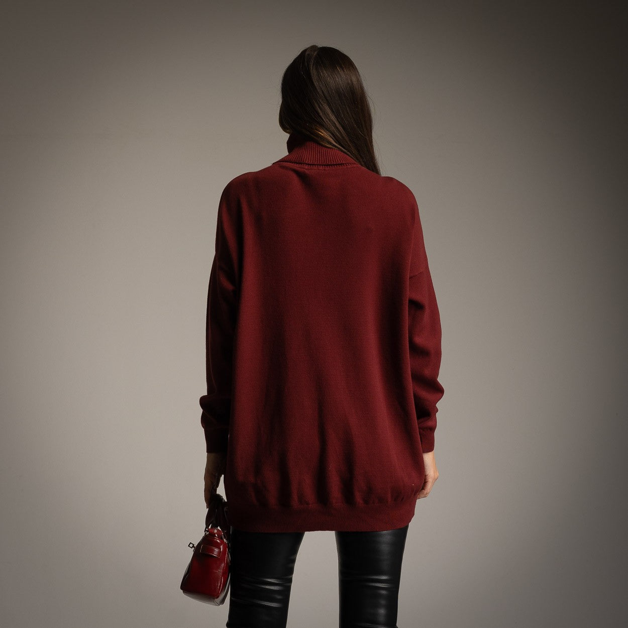 Oversized Turtleneck Sweater in Merlot