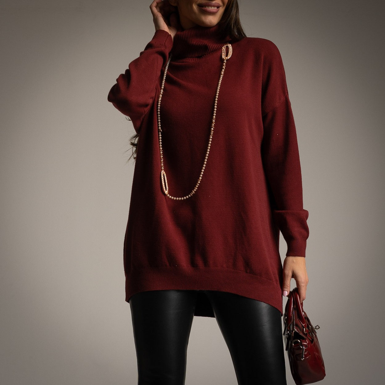 Oversized Turtleneck Sweater in Merlot