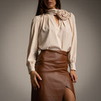 Rosette Detail Top  beige front 