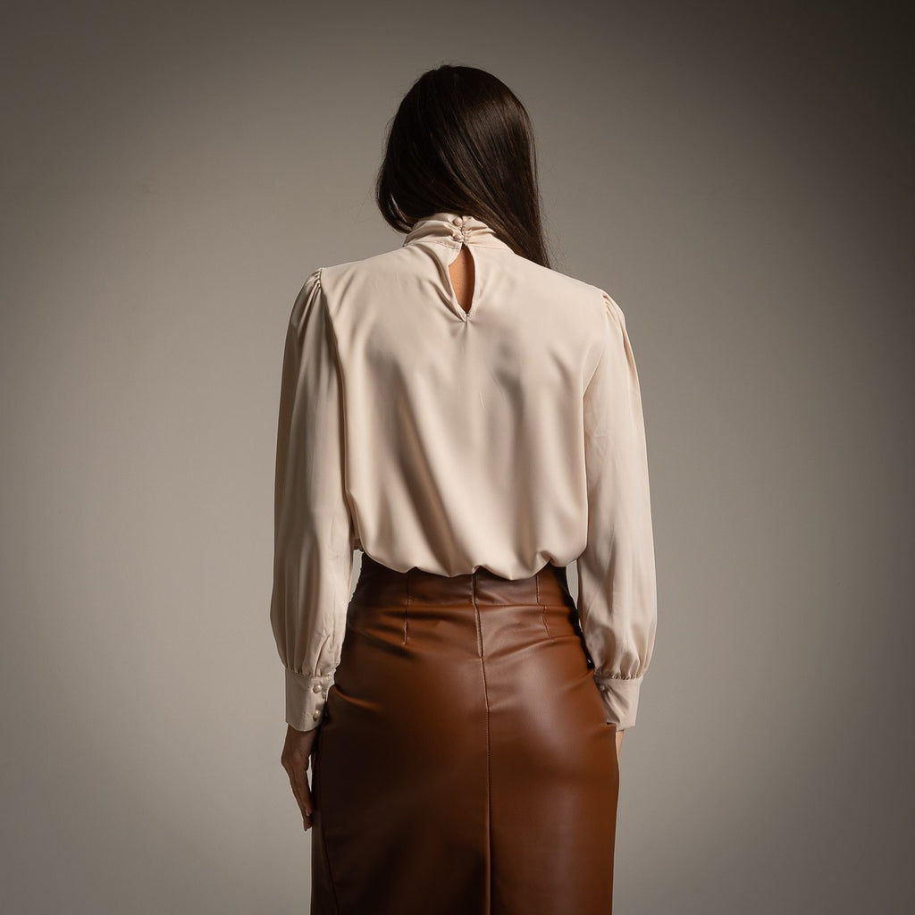 Rosette Detail Top  back beige