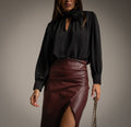 Black rosette neck top front 