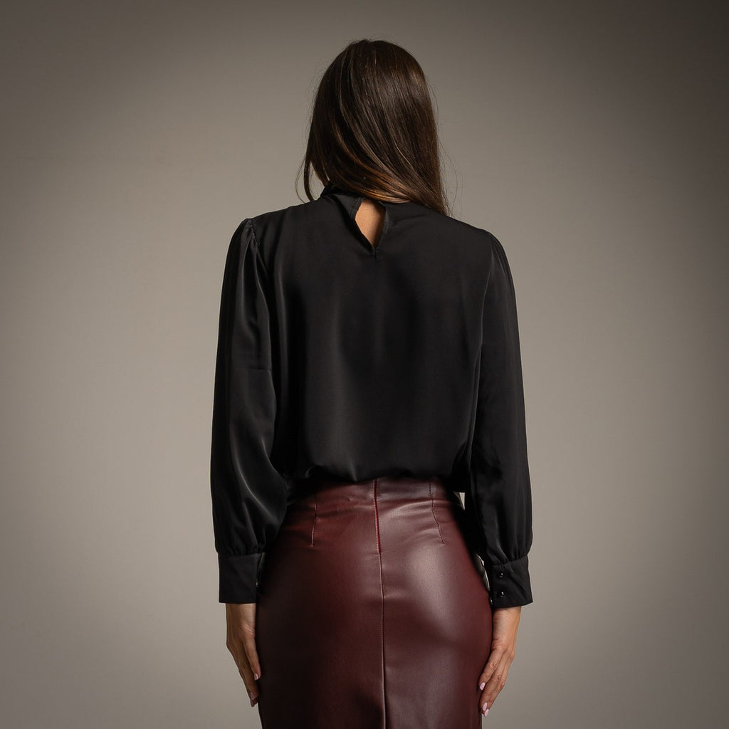black rosette neck top back 