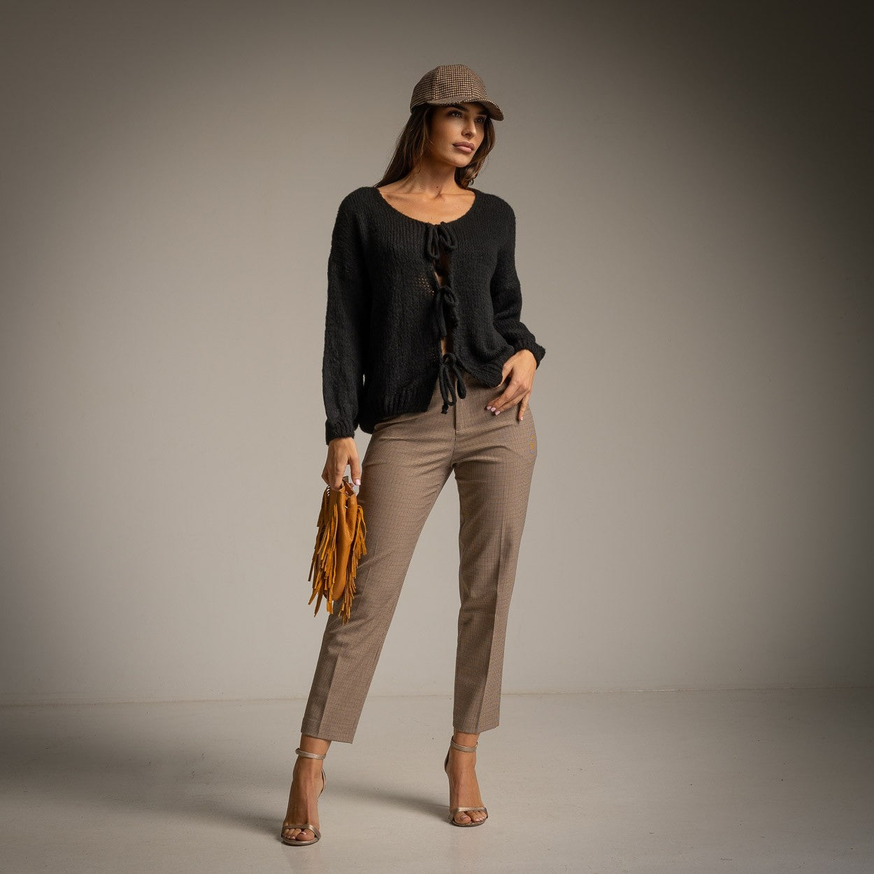 black  tie-front cardigan front  detail  