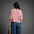 Knit Crochet Top In Pink