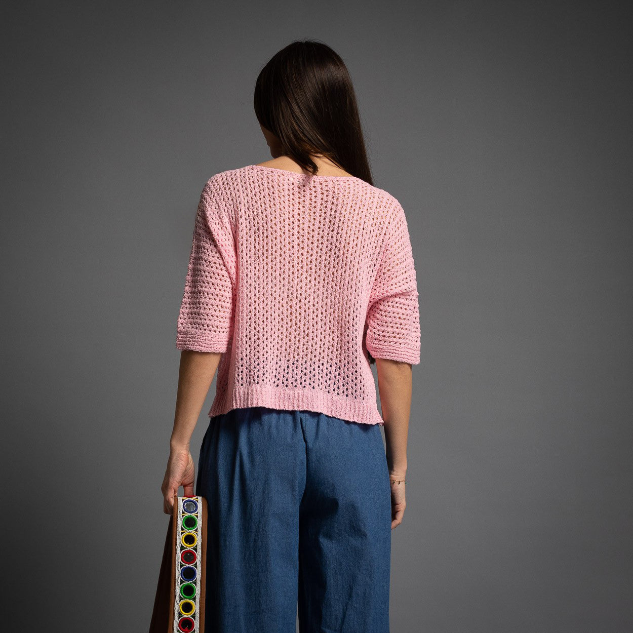 Knit Crochet Top In Pink