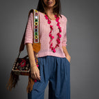 Knit Crochet Top In Pink