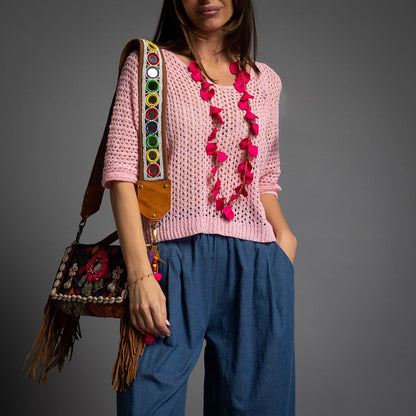 Knit Crochet Top In Pink
