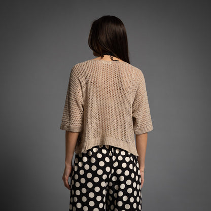 Knit Crochet Top In Beige