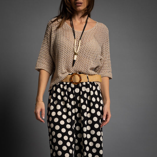 Knit Crochet Top In Beige