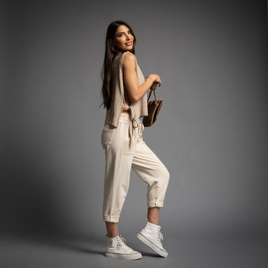 Knit Side Tie Vest in Beige