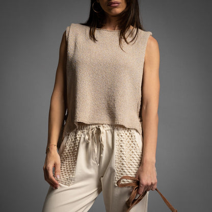 Knit Side Tie Vest in Beige