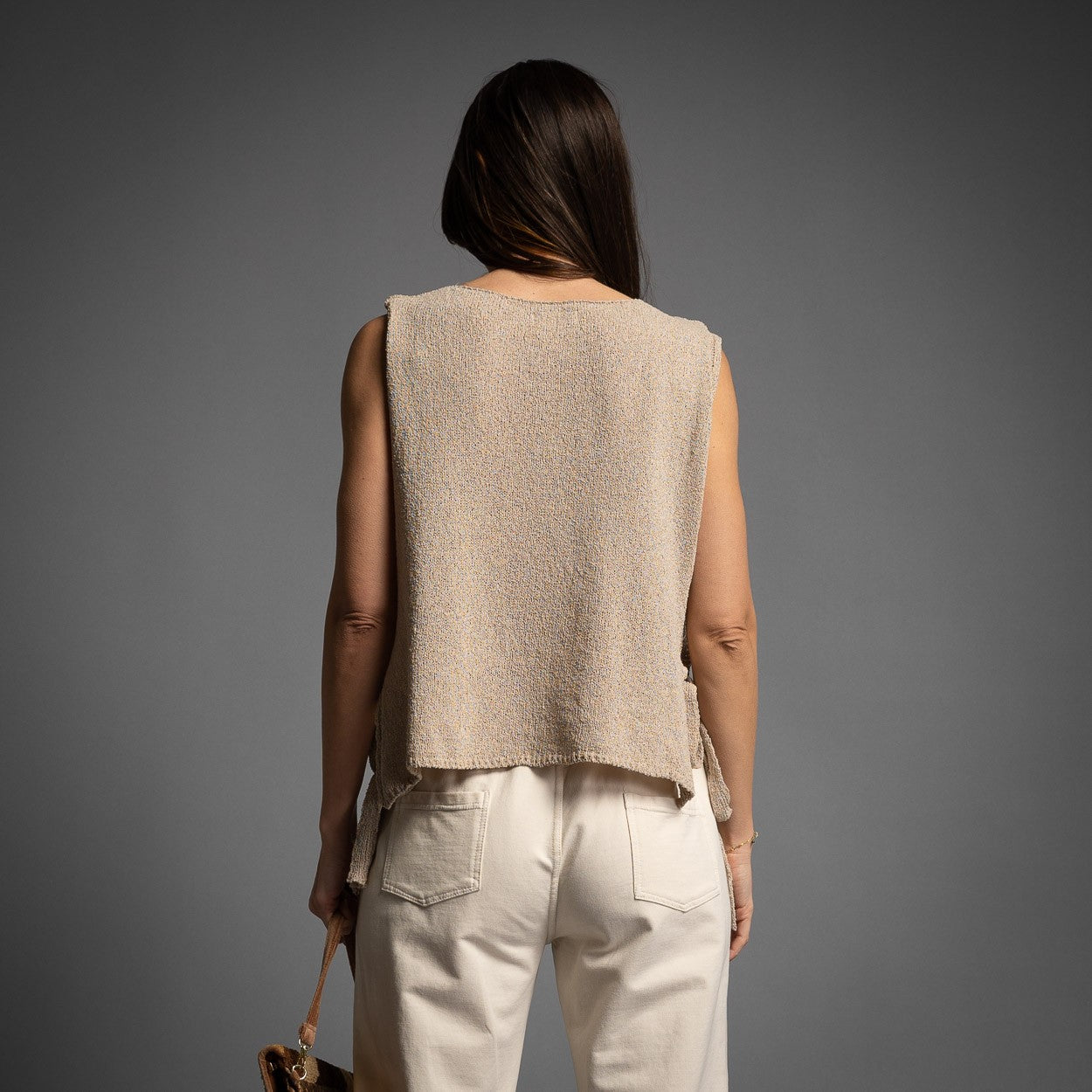 Knit Side Tie Vest in Beige