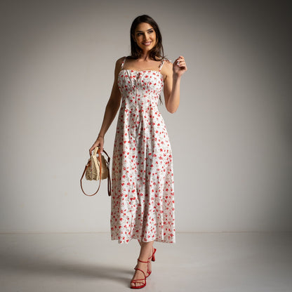 Floral Corset Detail Midi Dress
