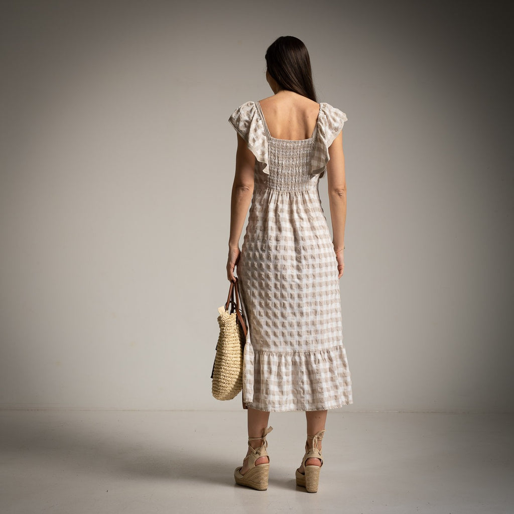 Gingham Ruffle Sleeve Midi Dress