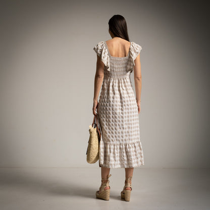 Gingham Ruffle Sleeve Midi Dress