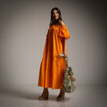 Off The Shoulder Tiered Cotton Dress in Orange