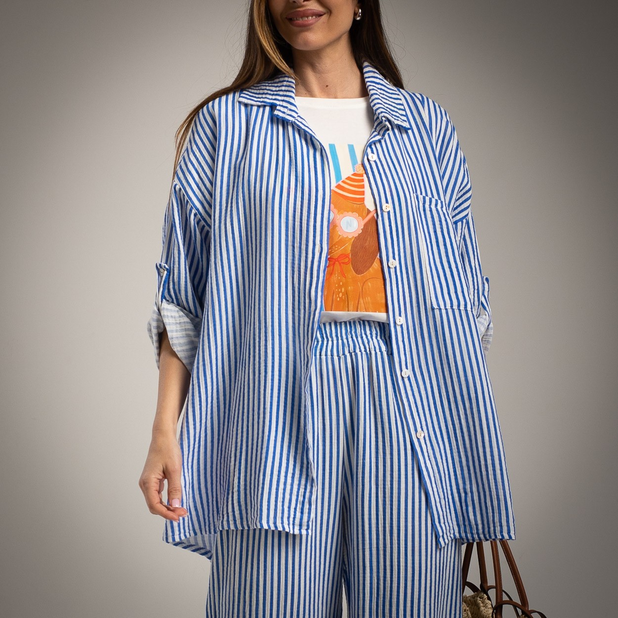 cotton blue white stripe shirt 