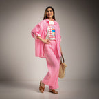 pink stripe shirt set 