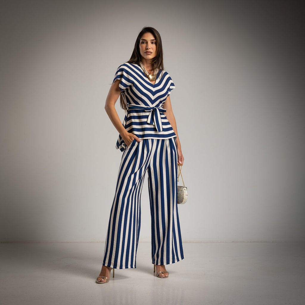 Capri Asymmetrical Top Stripe Set in Blue