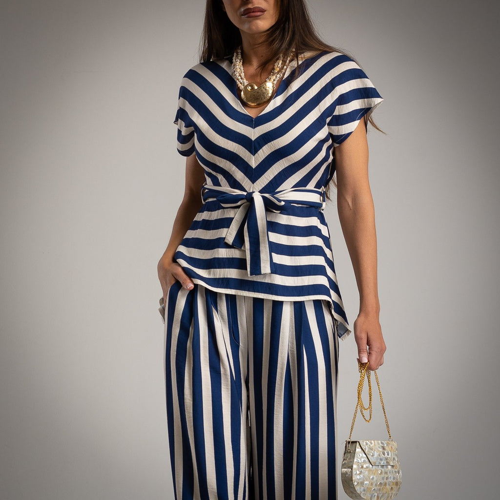 Capri Asymmetrical Top Stripe Set in Blue