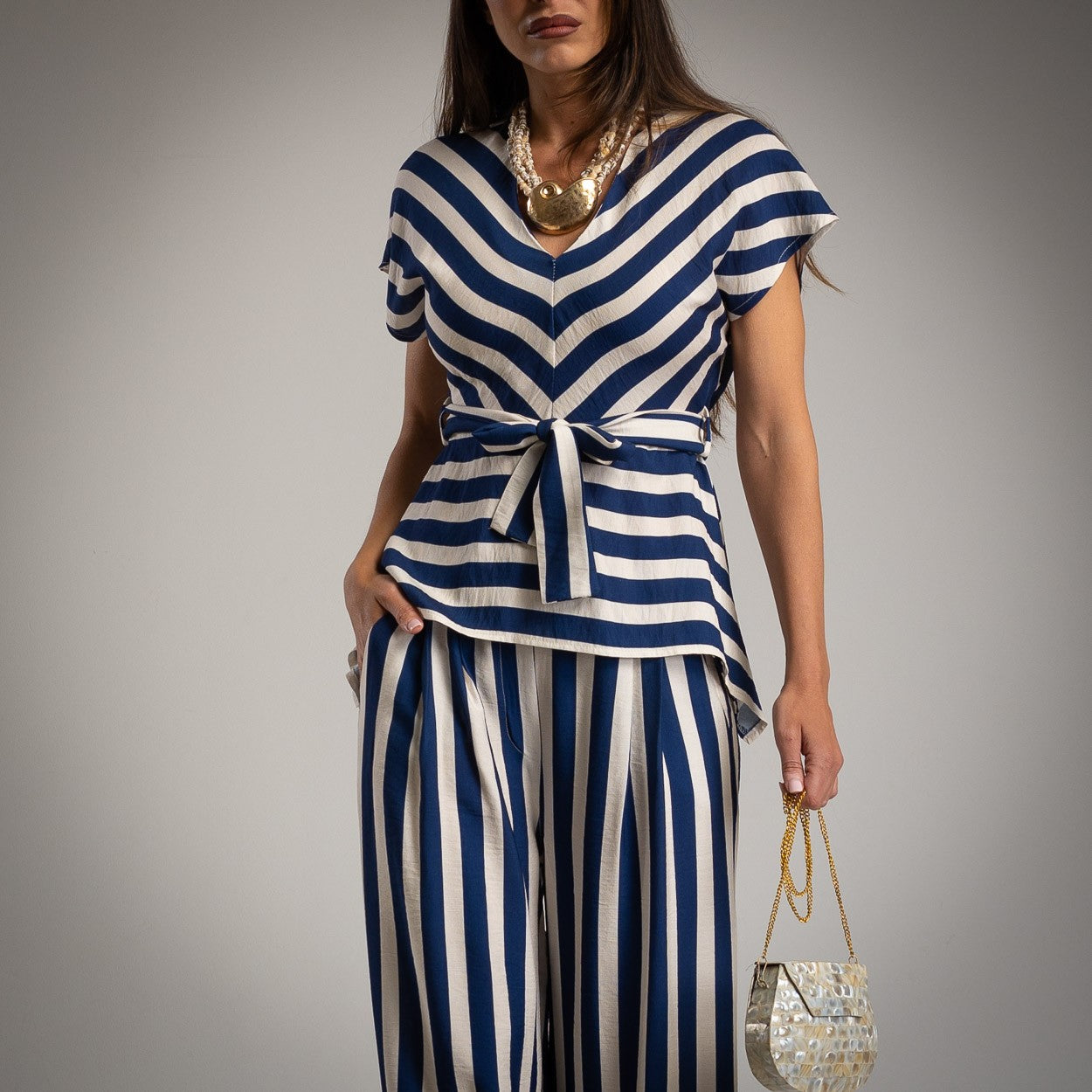 Capri Asymmetrical Top Stripe Set in Blue