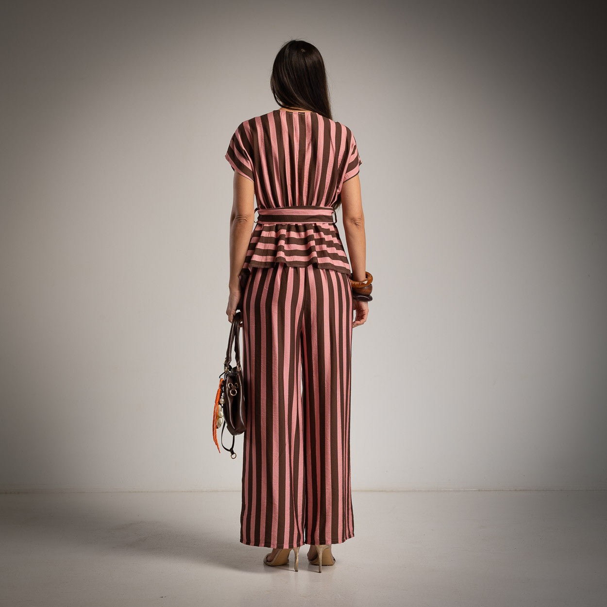 Capri Asymmetrical Top Stripe Set in Pink