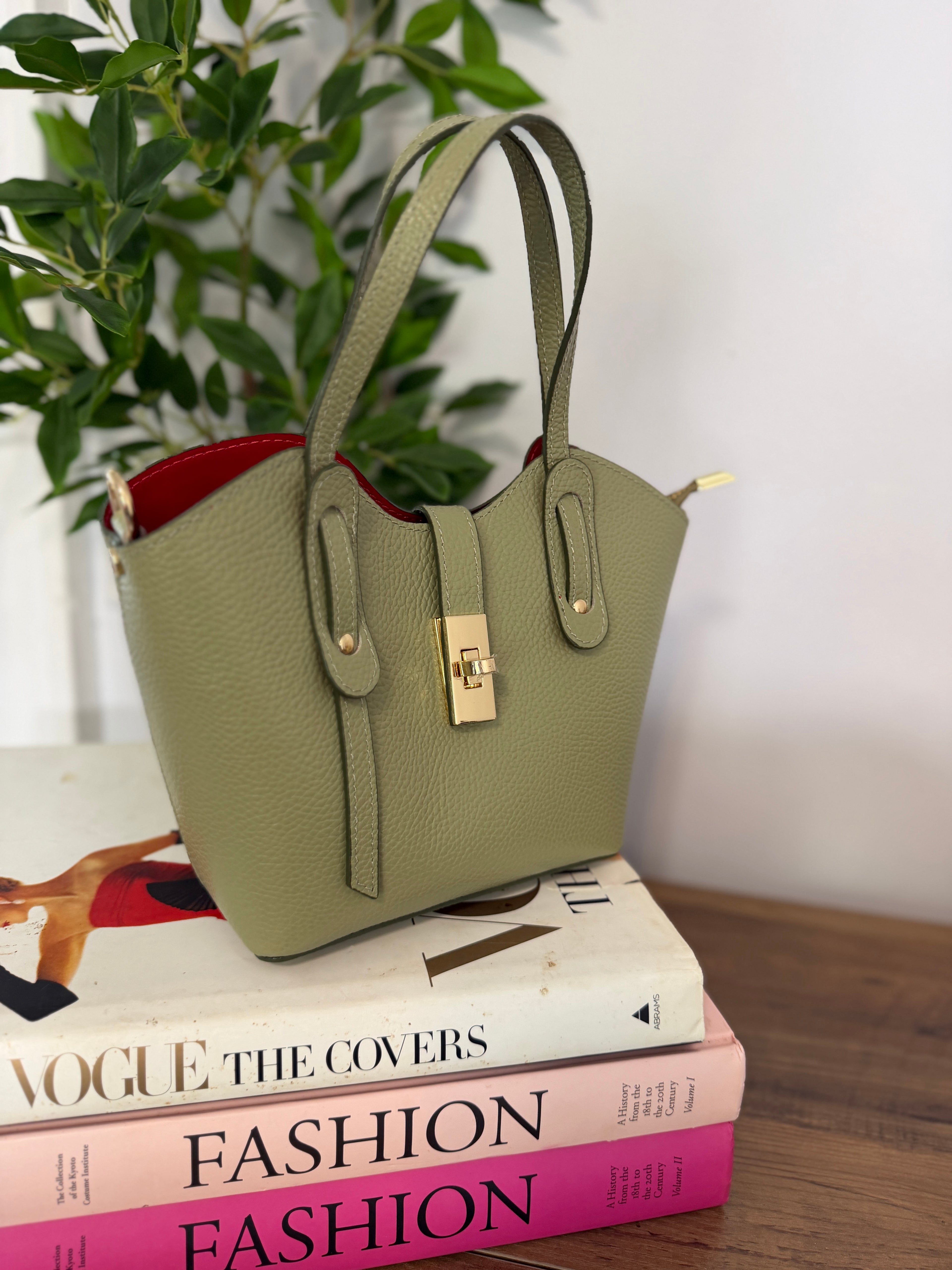 Bella Italian Leather Turn Clasp Bag