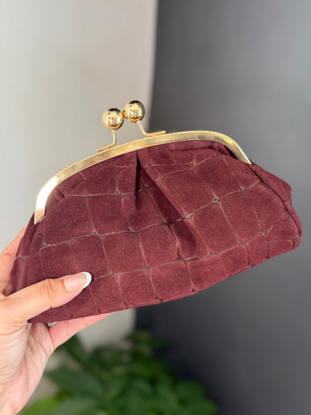 Carlotta Embossed Suede Kiss Lock Bag